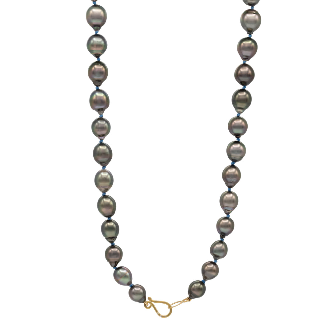 Hand Knotted Tahitian Pearl Necklace with Diamond Accents