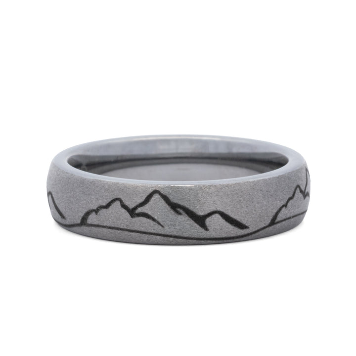 Rugged Tungsten Band with Mountain Scene