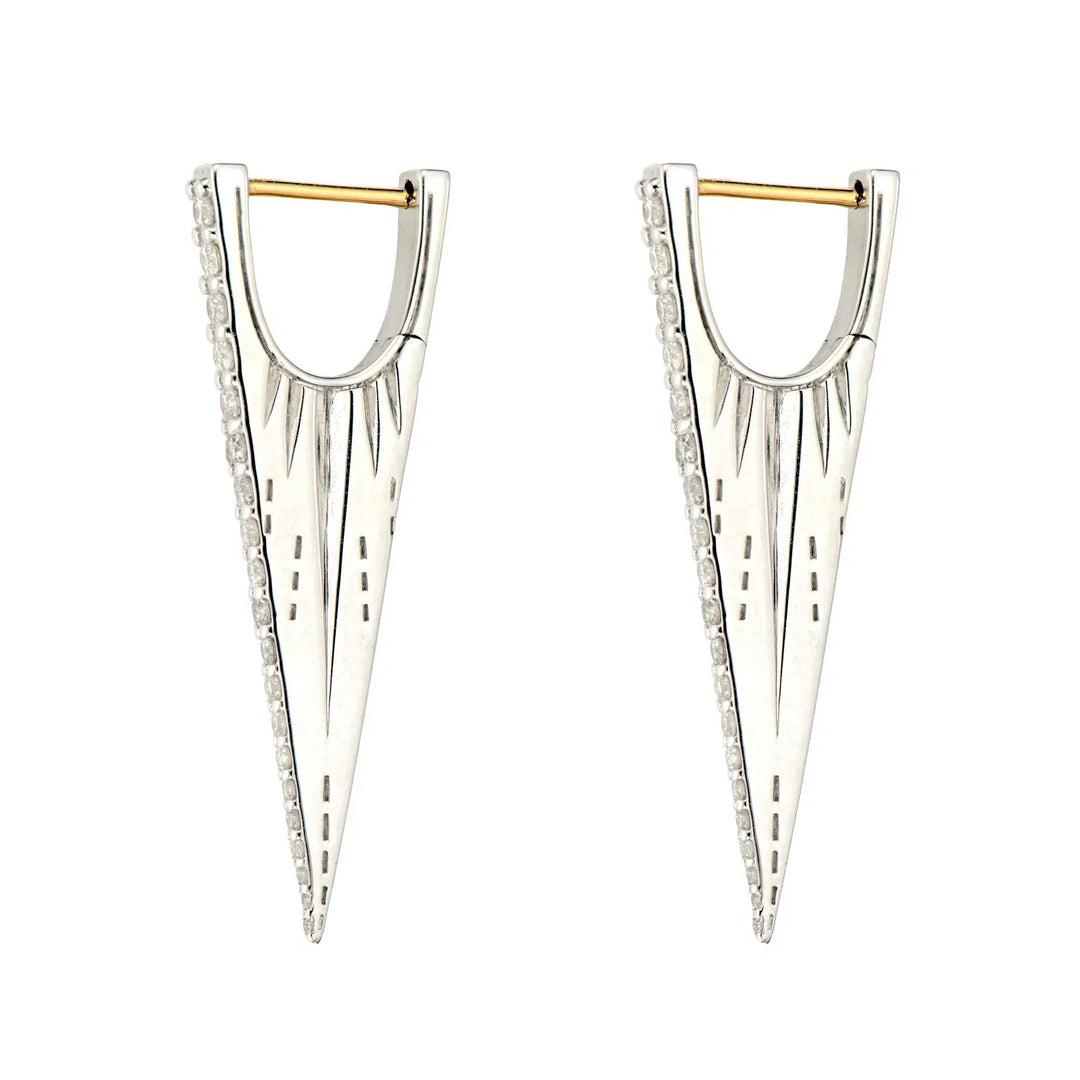 Elongated Diamond V Silver Hoop Earrings