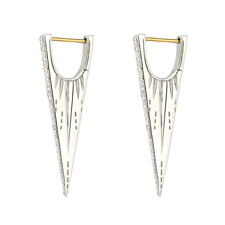 Elongated Diamond V Silver Hoop Earrings
