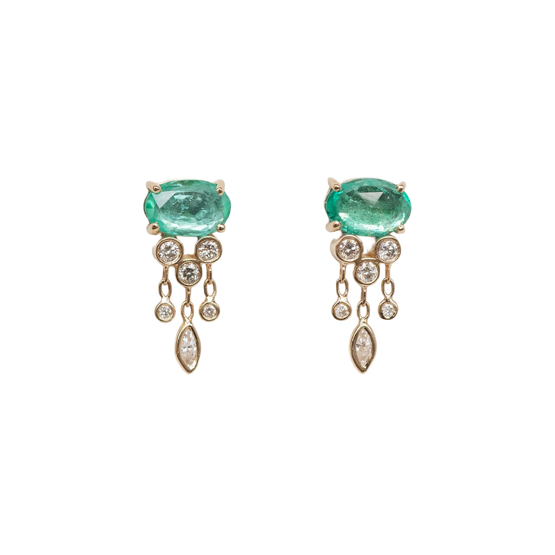 Emerald and Diamond Jellyfish Post Earrings