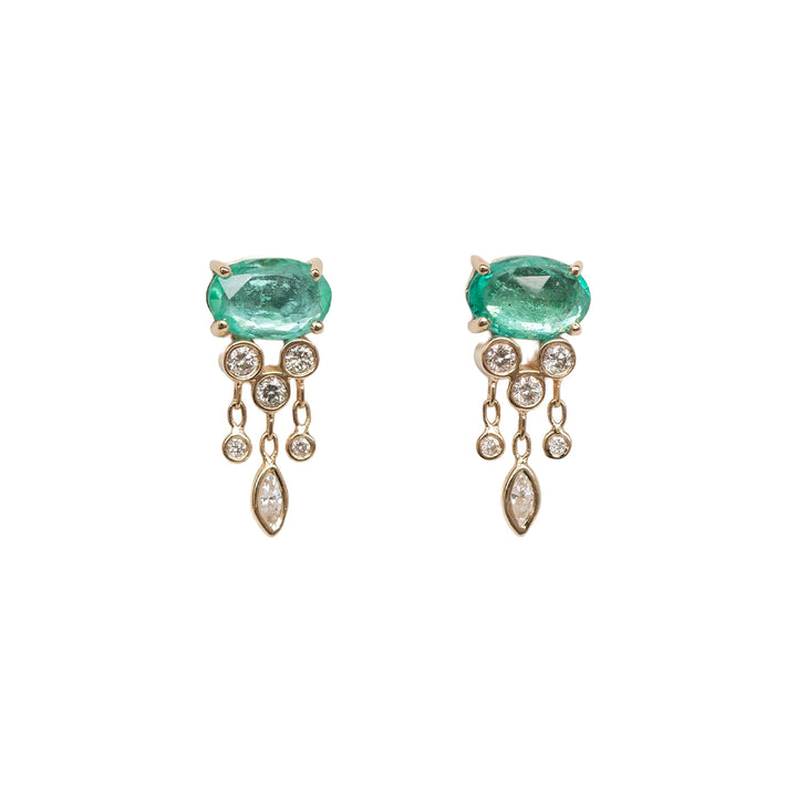 Emerald and Diamond Jellyfish Post Earrings