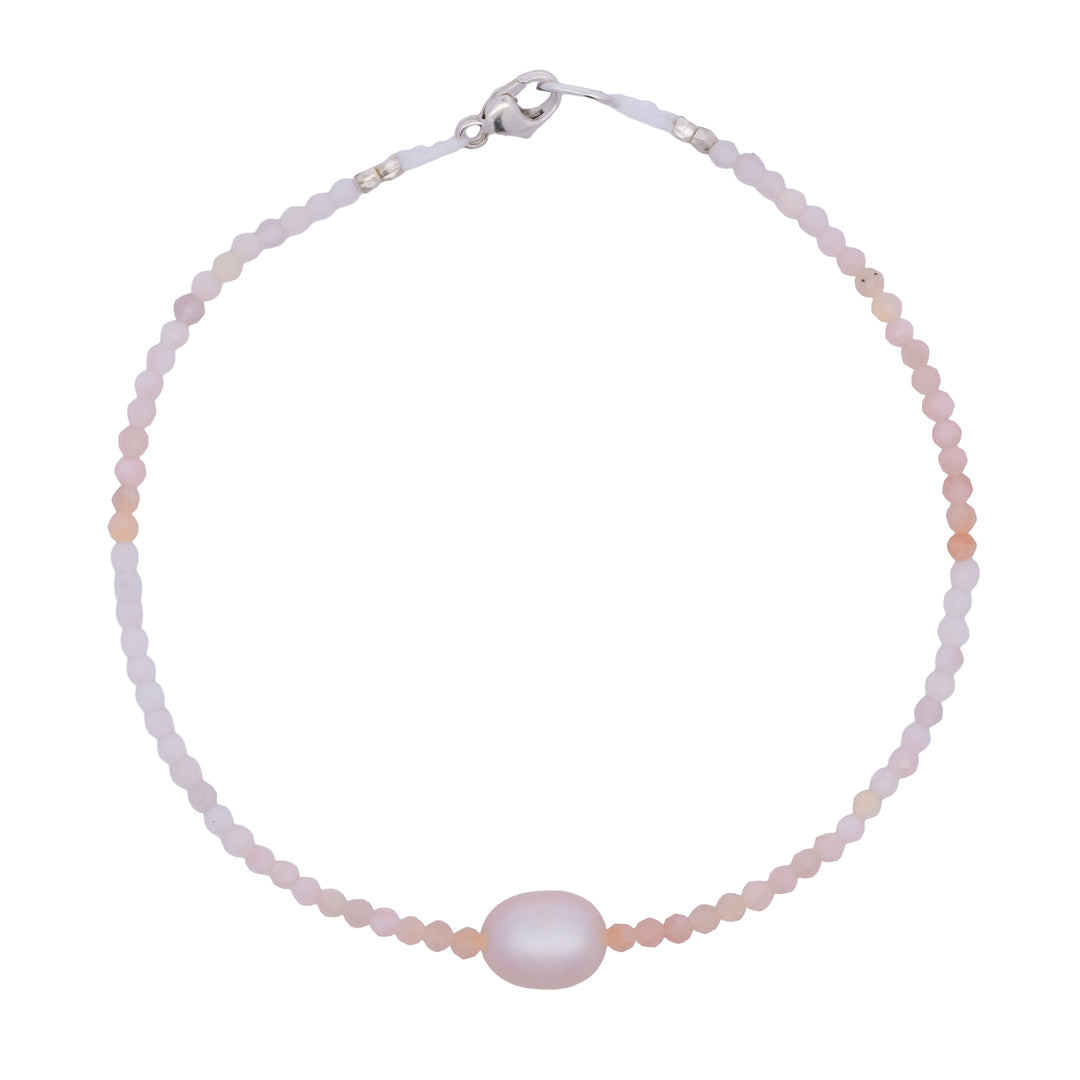 Pink Opal with Single Pearl Bracelet