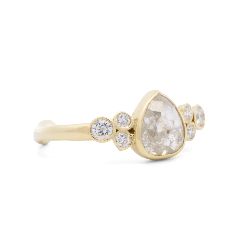 Salt & Pepper Pear Rose Cut Diamond Ring