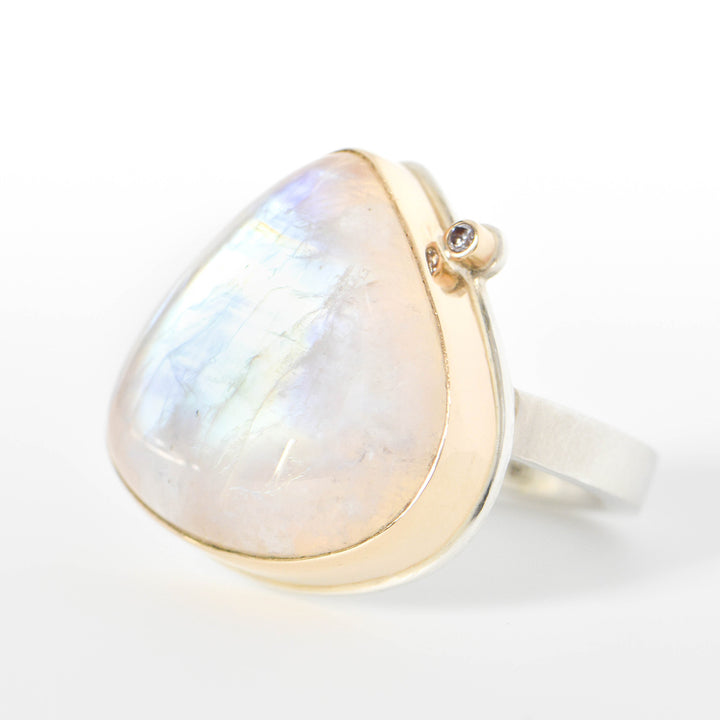 Rainbow Moonstone with Diamond Ring