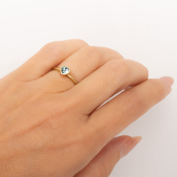 Aquamarine Heart Bezel Set Ring