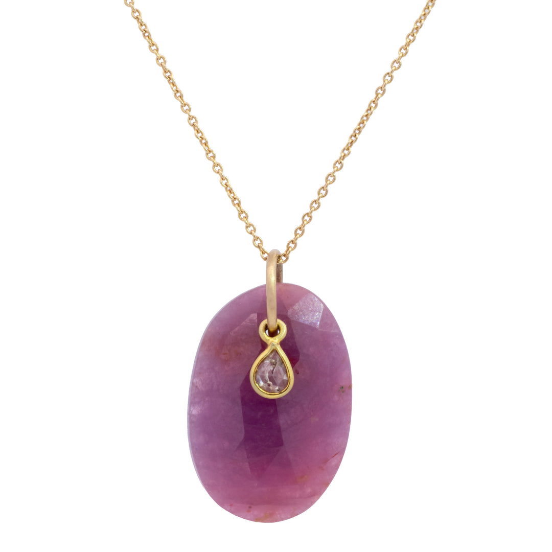 Faceted Ruby with Bezel Set Diamond Accent Necklace