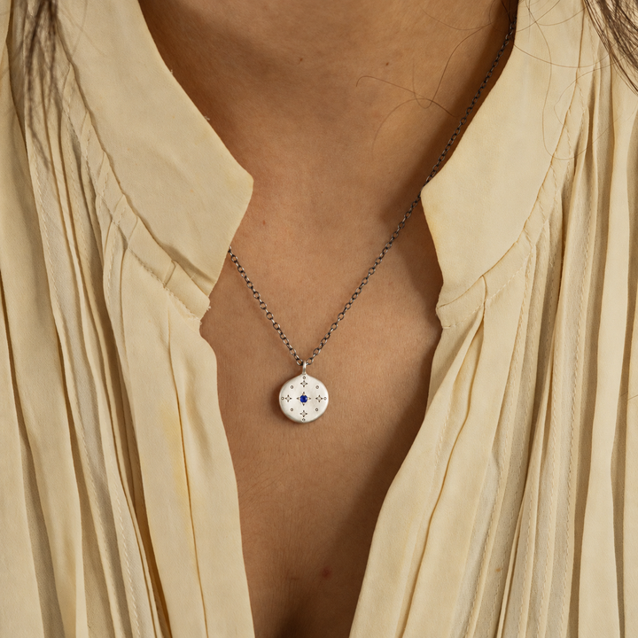 New Moon Blue Sapphire Pendant Necklace