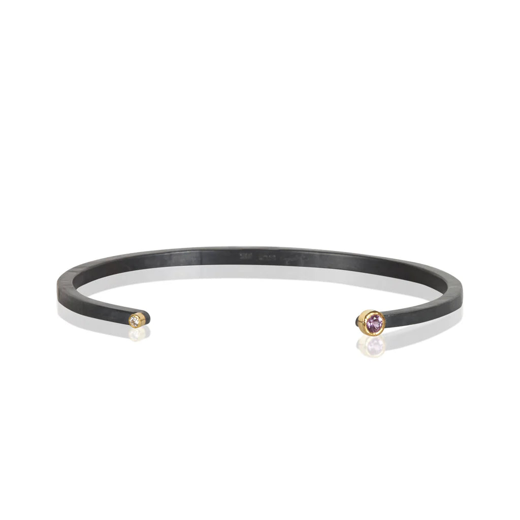 Diamond and Pink Sapphire Open Top Cuff Bracelet