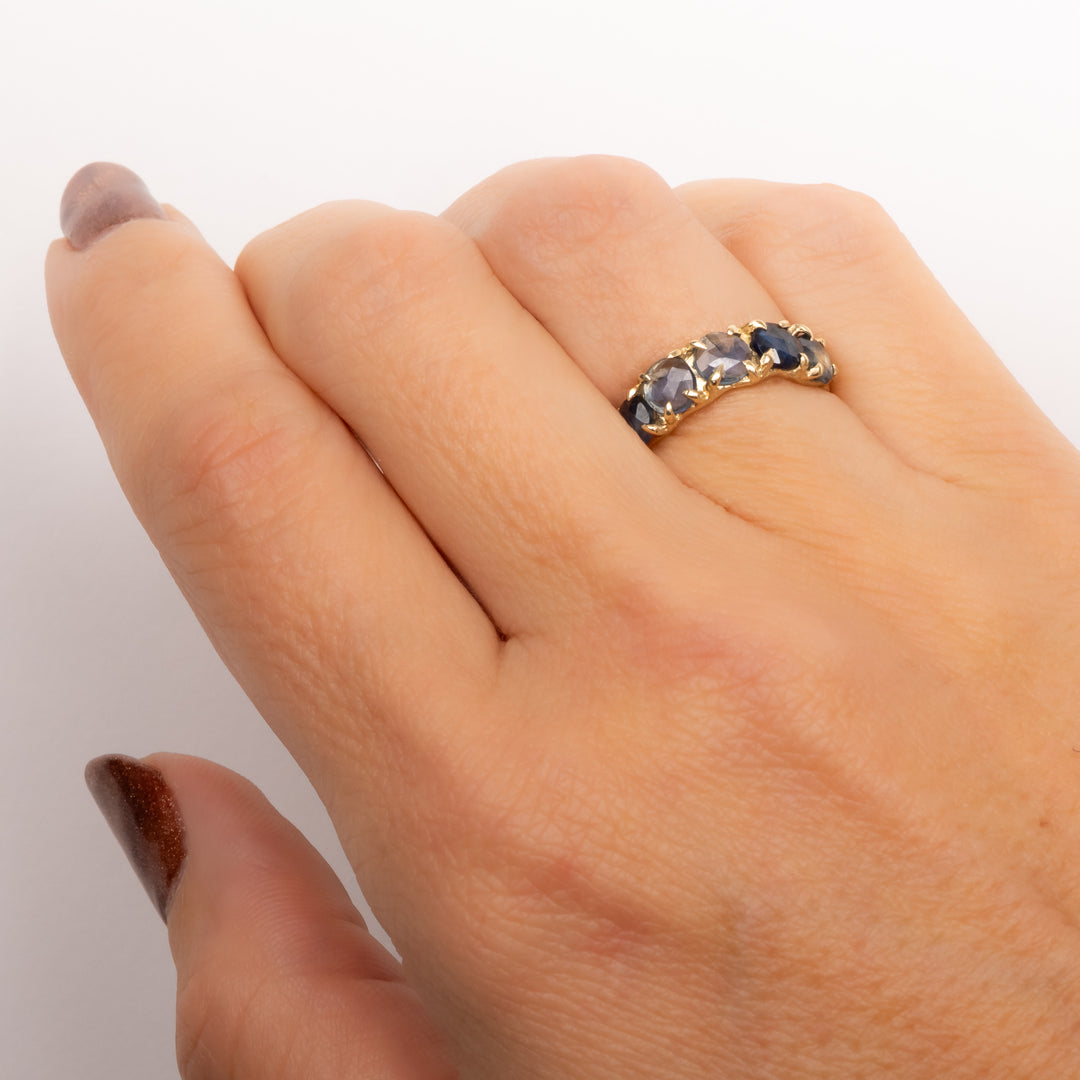 Prong Set Five Blue Sapphire Ring