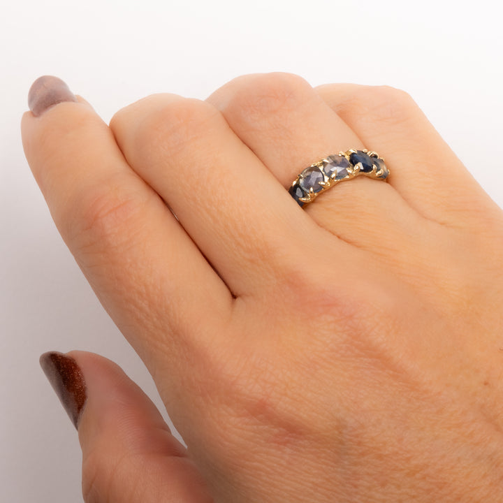 Prong Set Five Blue Sapphire Ring