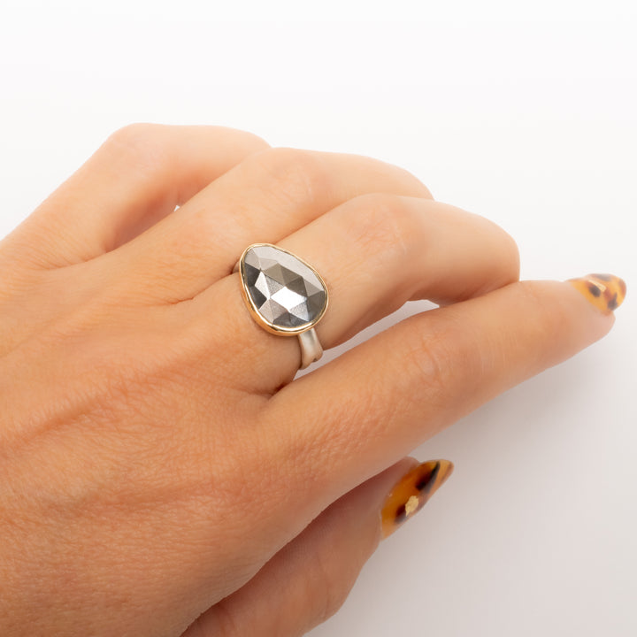 Small Horizontal Pear Shaped Pyrite Ring