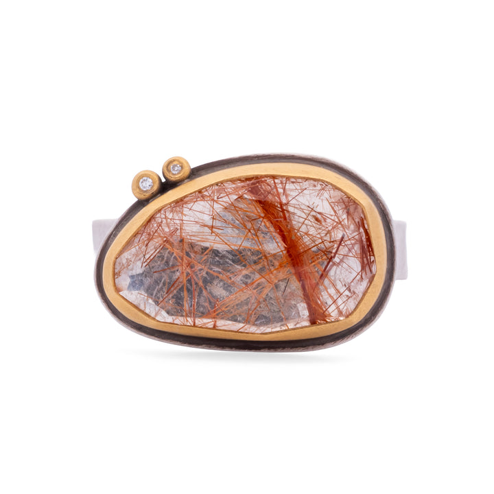 Rutilated Quartz and Diamond Ring