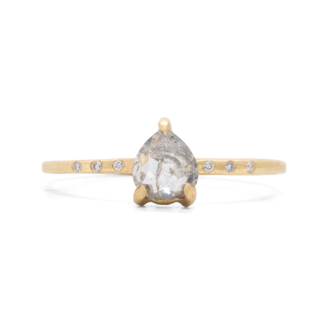 Pear Shaped Rose Cut Salt & Pepper Diamond Ring