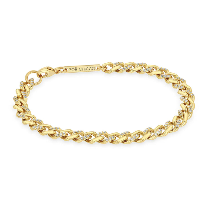 Alternating Pavé Diamond Medium Curb Chain Bracelet