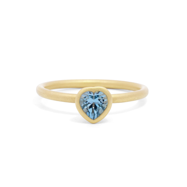 Aquamarine Heart Bezel Set Ring
