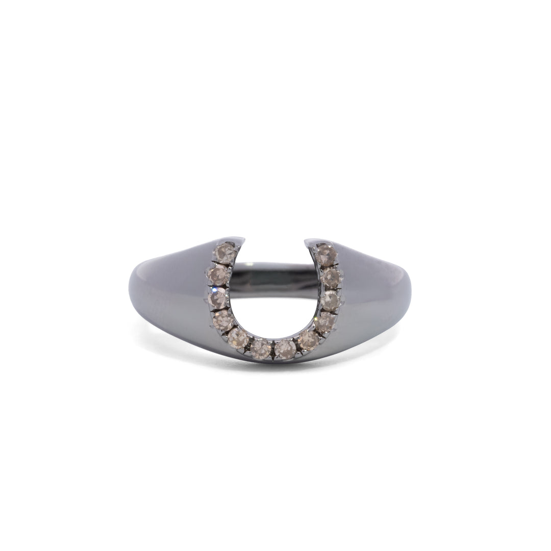 Pavé Diamond Horseshoe Signet Ring