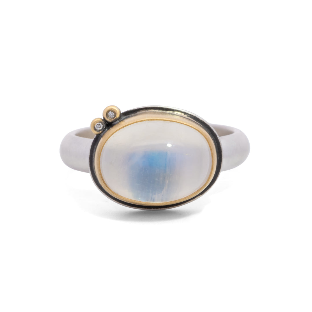 Rainbow Moonstone and Diamond Ring