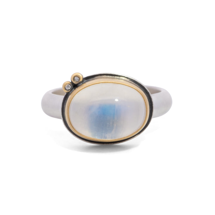 Rainbow Moonstone and Diamond Ring