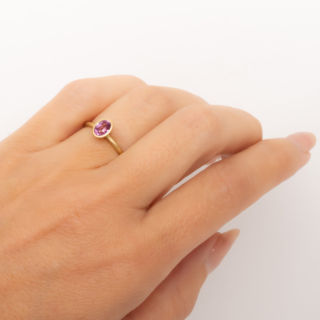 Pink Sapphire Oval Bezel Set Ring