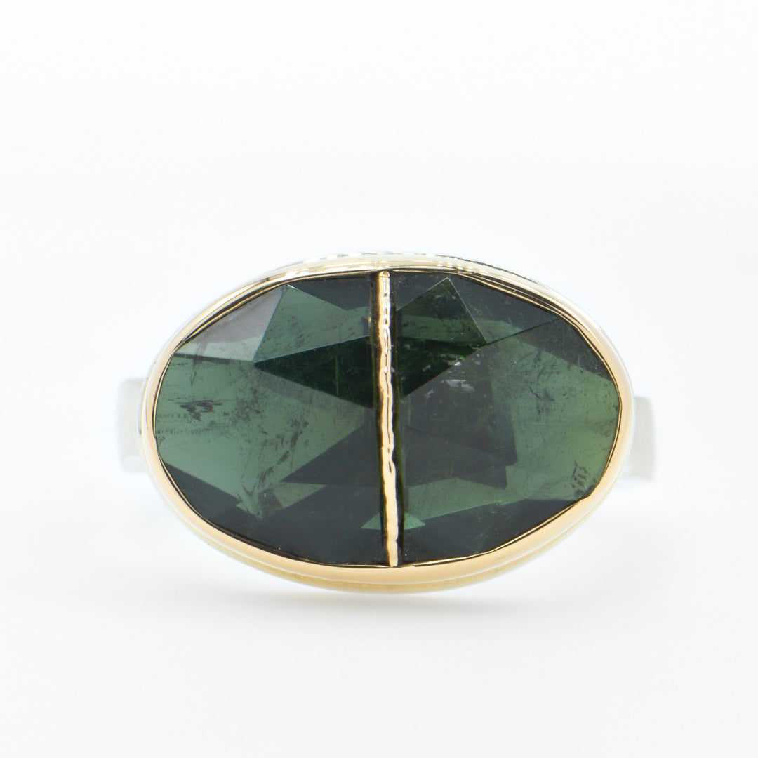 Green Tourmaline Golden Grout Ring