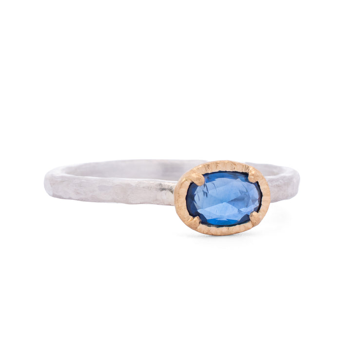 Oval Rose Cut Blue Sapphire Ring