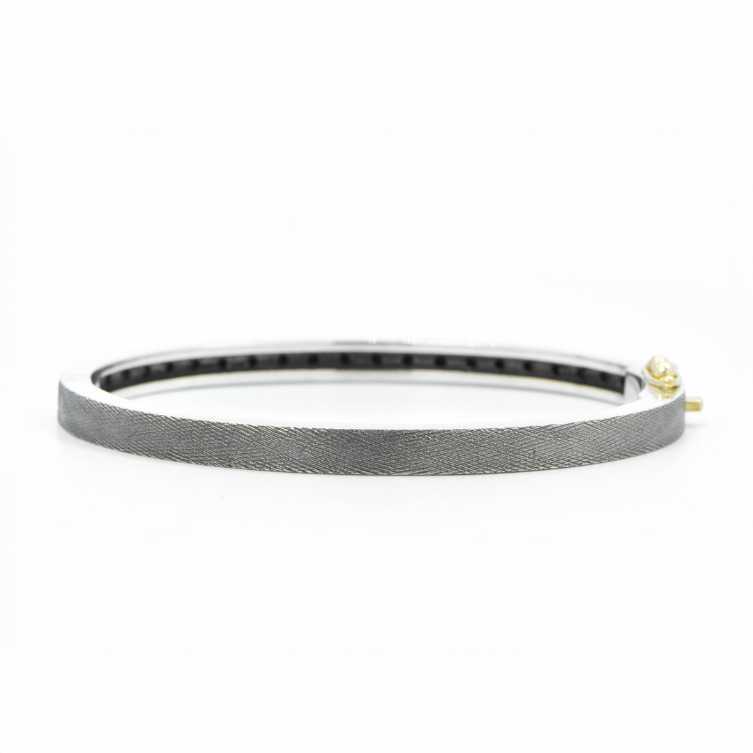 4mm Adam Plus Black Diamond Silver Bangle Bracelet