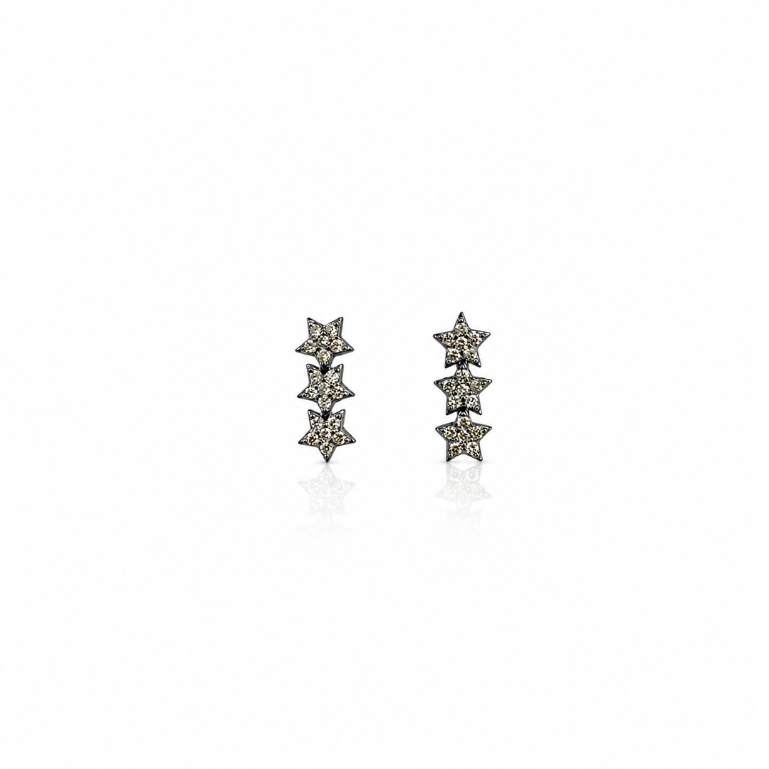 Triple Star Pavé Diamond Post Earrings