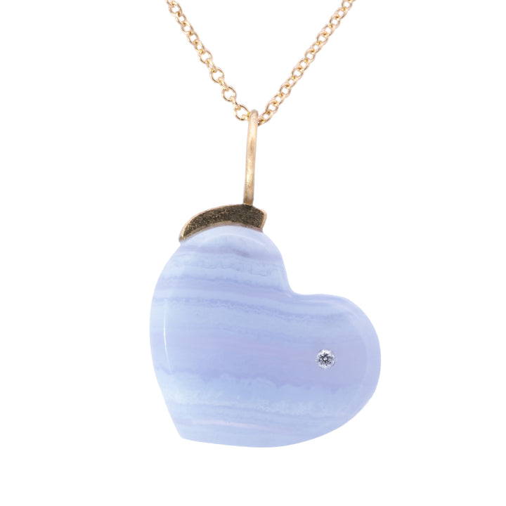Blue Lace Agate with Diamond Heart Charm