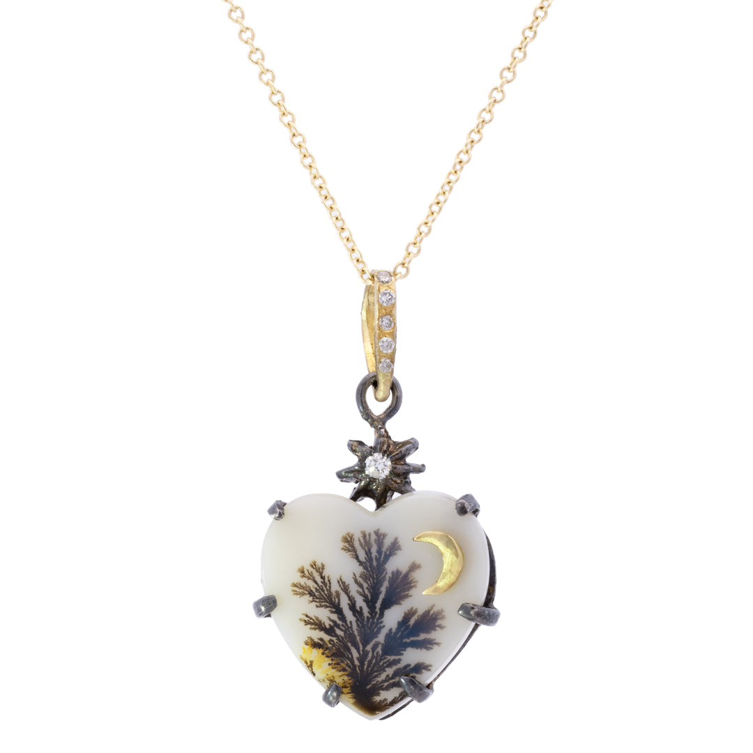Dendritic Agate Mixed Metal Heart Pendant