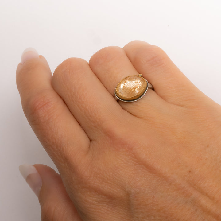 Rutilated Quartz and Diamond Ring