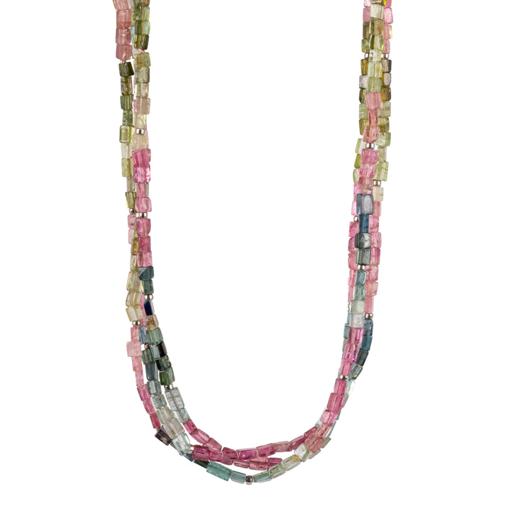 Mixed Tourmaline Bead Triple Strand Necklace