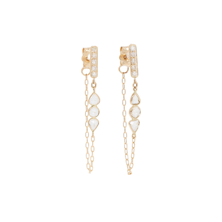 Diamond Bar with Triple Diamond Chain Earrings