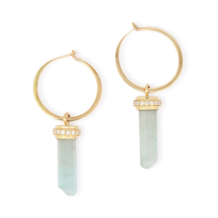 Micropave Diamond Capped Aquamarine Hoop Earrings