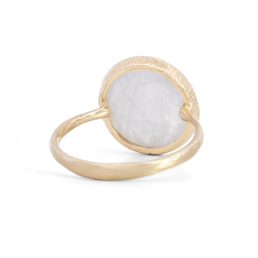 Round Faceted Rainbow Moonstone Ring