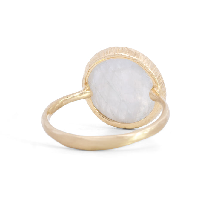Round Faceted Rainbow Moonstone Ring