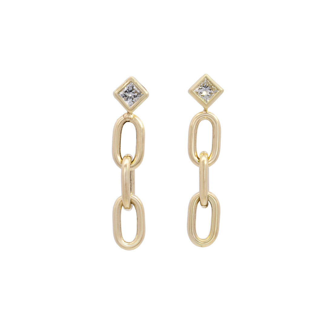 Bezel Set Princess Cut Diamond Small Link Earrings