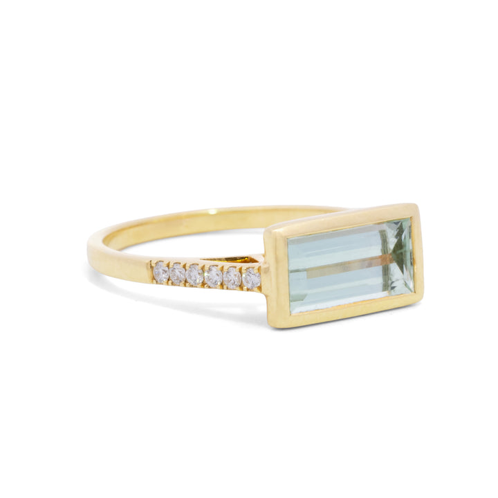 Blue/Green Tourmaline Baguette Cut Bezel Set Ring