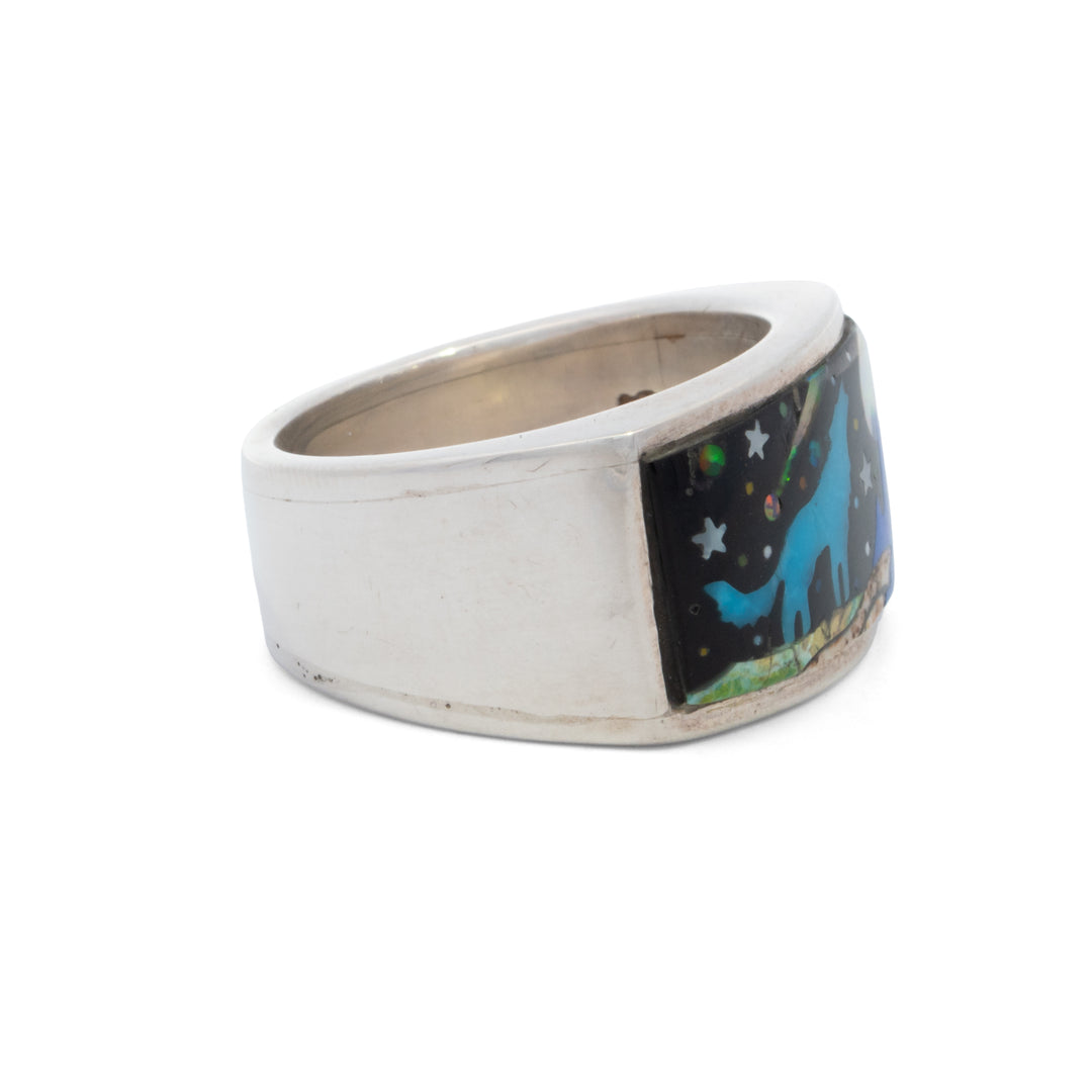 Howling Wolf Rectangular Signet Ring