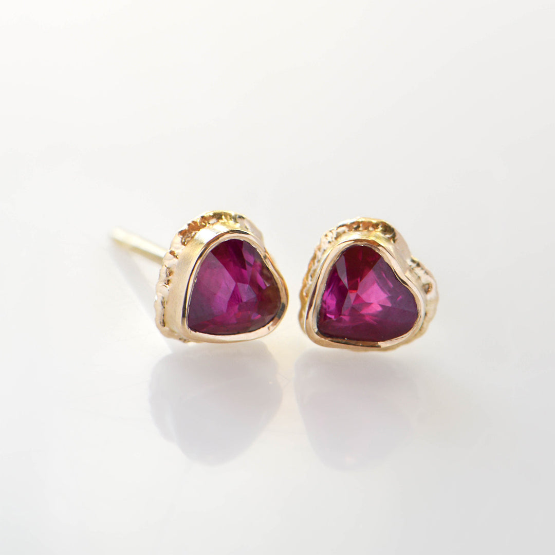 Ruby Heart Post Earrings