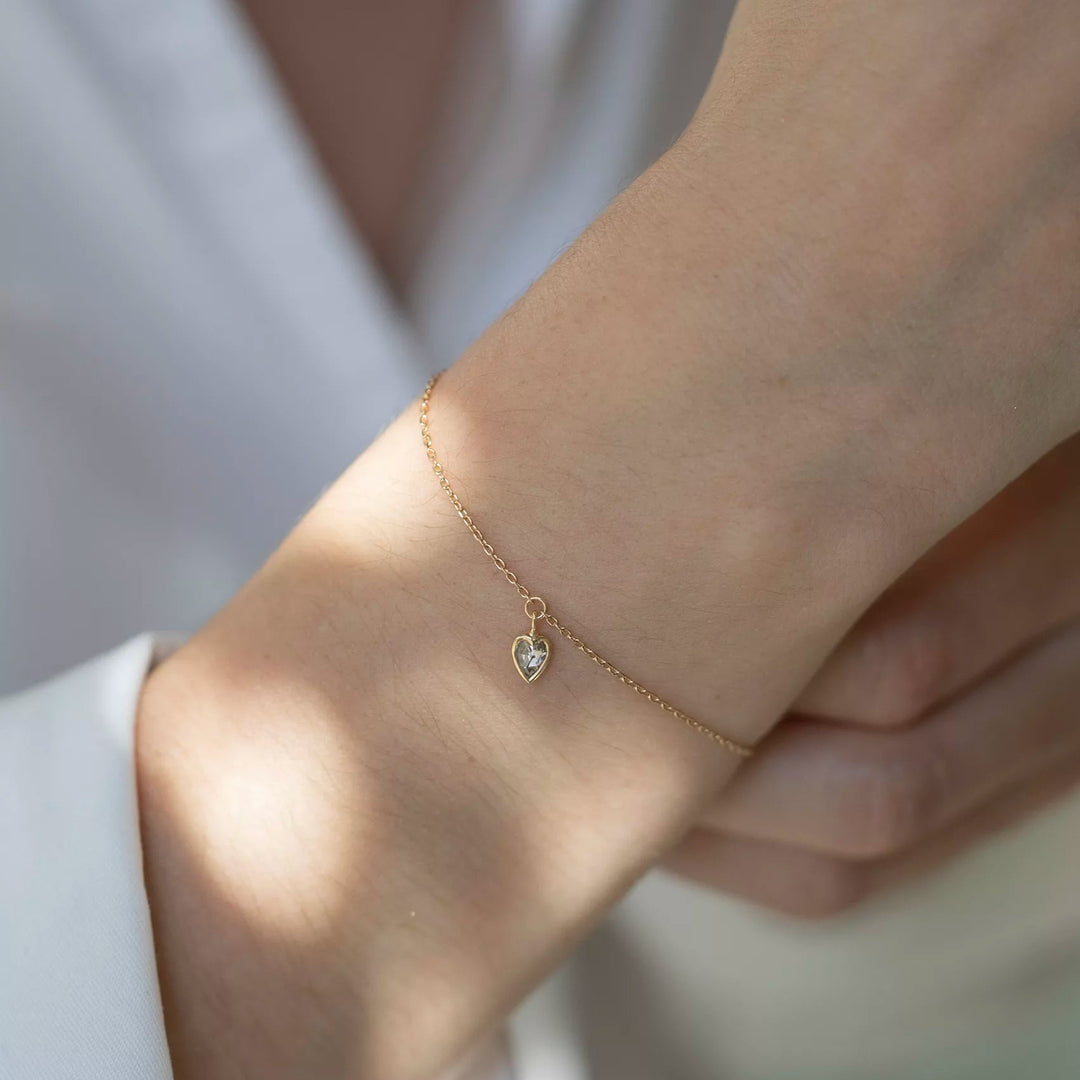 Rose Cut Diamond Small Heart Charm Chain Bracelet