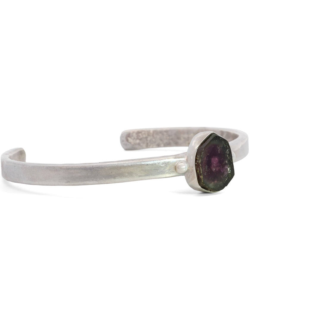 Watermelon Tourmaline Bezel Set Cuff Bracelet