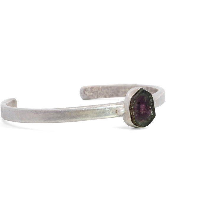 Watermelon Tourmaline Bezel Set Cuff Bracelet