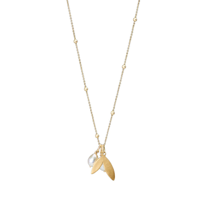 Gold Leaf and Pearl Charm Necklace