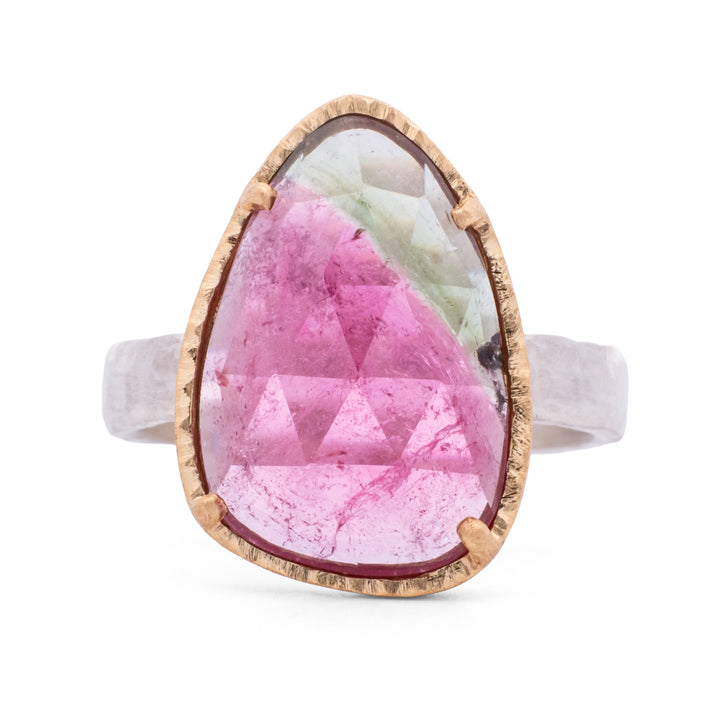 Bi-Color Asymmetrical Faceted Tourmaline Ring