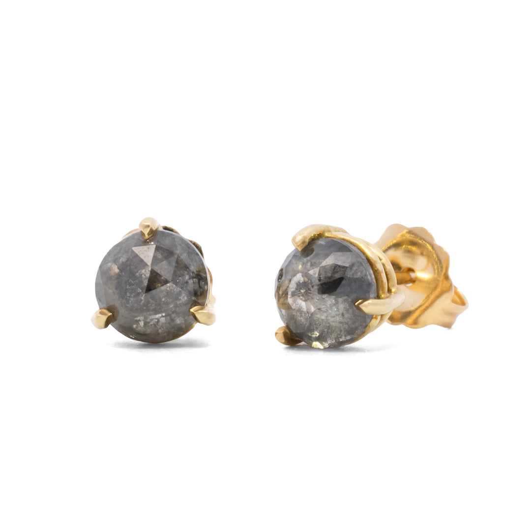 Round Rose Cut Salt & Pepper Diamond Post Earrings
