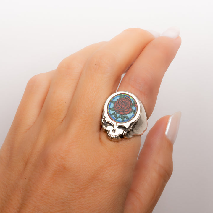 "Stealie" Rose Inlay Signet Ring