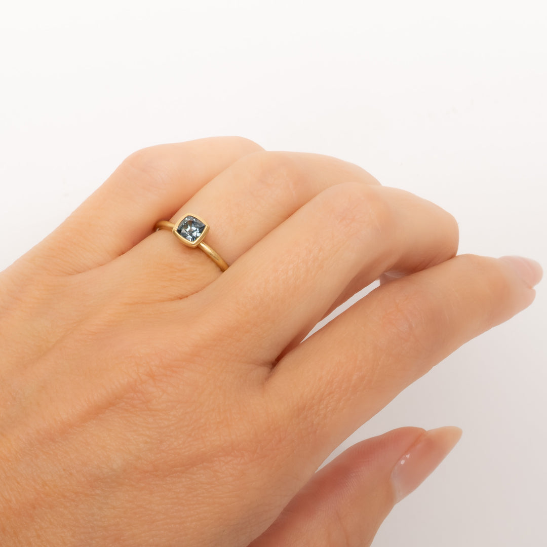 Montana Sapphire Cushion Cut Bezel Set Ring