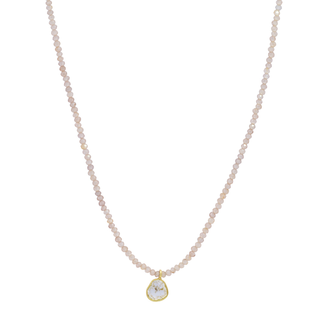 Zircon Bead with Diamond Slice Necklace