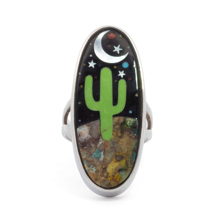 Large Oval Apple Coral Cactus Night Sky Ring